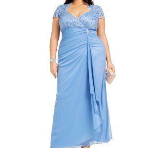 Betsy & Adam Womens Ruched Gown Dress